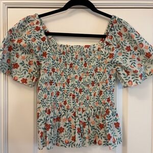 Draper James Red Floral & Strawberry Smocked Blouse
